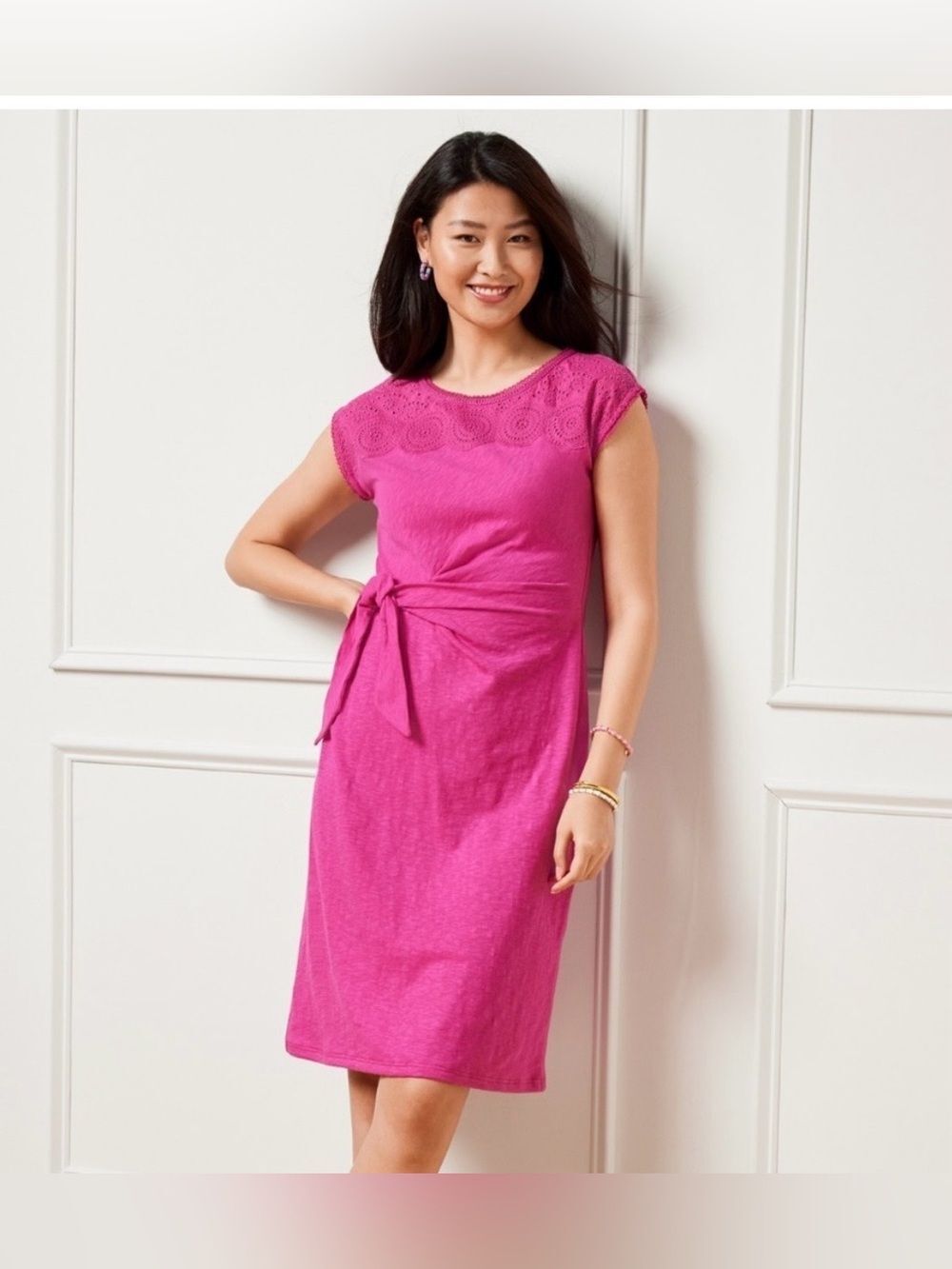 Talbots Embroidered Detail Knit Shift Dress Nantucket Slub
